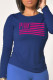 Navy Blue Casual Daily Print Patchwork Letter O Neck Tops