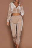 Pink Fashion Casual Solid Basic Zipper Collar Long Sleeve Two Pieces