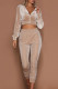 Apricot Fashion Casual Solid Basic Zipper Collar Long Sleeve Two Pieces