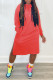 Tangerine Red Casual Solid Patchwork Slit Hooded Collar Straight Dresses