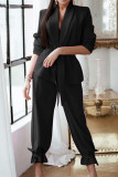 Red Fashion Casual Solid Patchwork Turndown Collar Long Sleeve Two Pieces