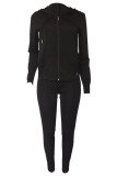 Black Fashion Casual Solid Basic Hooded Collar Long Sleeve Two Pieces