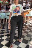 Black Fashion Casual Solid Tassel Patchwork Regular High Waist Trousers