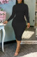 Black Casual Solid Patchwork Turtleneck Pencil Skirt Dresses