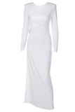 White Fashion Sexy Solid Backless Slit O Neck Long Sleeve Dresses