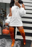 Orange Fashion Casual Solid Basic Hooded Collar Long Sleeve Dresses