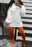 Orange Fashion Casual Solid Basic Hooded Collar Long Sleeve Dresses