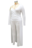 White Sexy Solid Patchwork Asymmetrical Asymmetrical Collar Long Sleeve Two Pieces