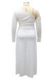 White Sexy Solid Patchwork Asymmetrical Asymmetrical Collar Long Sleeve Two Pieces