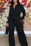 Black Fashion Casual Solid Basic V Neck Regular Jumpsuits