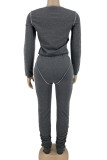 Black Casual Solid Split Joint Fold O Neck Long Sleeve Two Pieces