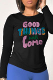 Grey Fashion Street Print Patchwork Letter O Neck Tops