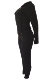 Black Fashion Casual Solid Basic Hooded Collar Long Sleeve Two Pieces