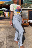 Black Fashion Casual Solid Tassel Patchwork Regular High Waist Trousers