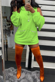Orange Fashion Casual Solid Basic Hooded Collar Long Sleeve Dresses
