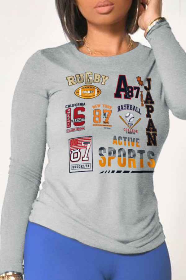 Grey Street Sportswear Print Patchwork O Neck Tops