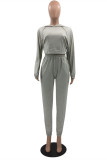Grey Fashion Casual Solid Basic Hooded Collar Long Sleeve Two Pieces