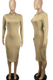 Red Casual Solid Patchwork Turtleneck Pencil Skirt Dresses