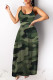 Army Green Fashion Sexy Print Backless Spaghetti Strap Long Dress