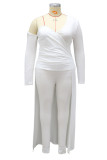 White Sexy Solid Patchwork Asymmetrical Asymmetrical Collar Long Sleeve Two Pieces