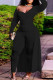 Black Sexy Solid Patchwork Asymmetrical Asymmetrical Collar Long Sleeve Two Pieces