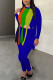 Peacock Blue Casual Print Patchwork Asymmetrical Long Sleeve Two Pieces