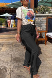 Black Fashion Casual Solid Tassel Patchwork Regular High Waist Trousers