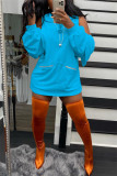 Orange Fashion Casual Solid Basic Hooded Collar Long Sleeve Dresses