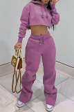 Red Sexy Solid Draw String Hooded Collar Long Sleeve Two Pieces