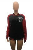 Black Red Fashion Casual Patchwork Letter Outerwear