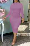 Red Casual Solid Patchwork Turtleneck Pencil Skirt Dresses