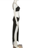 Black Sexy Patchwork Solid Hollowed Out Slit Oblique Collar Long Sleeve Dresses