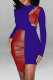 Blue Fashion Sexy Patchwork Hollowed Out Asymmetrical O Neck Long Sleeve Dresses
