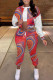 Red Fashion Casual Print Cardigan Pants Long Sleeve Two Pieces
