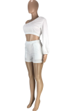 White Casual Solid Split Joint One Shoulder Long Sleeve Two Pieces