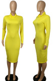 Red Casual Solid Patchwork Turtleneck Pencil Skirt Dresses