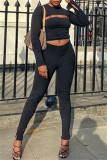 Black Sexy Casual Solid Bandage O Neck Long Sleeve Three-piece Set