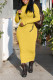 Yellow Casual Solid Embroidered Patchwork Turtleneck One Step Skirt Dresses