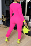 Pink Sexy Solid Patchwork V Neck Skinny Jumpsuits