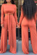 Red Casual Solid Bandage Patchwork O Neck Long Sleeve Two Pieces