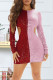Burgundy Sexy Solid Hollowed Out Patchwork Sequins O Neck A Line Dresses