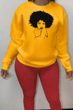 Yellow Casual Street Print Patchwork O Neck Tops