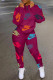 Red Fashion Casual Letter Print Basic Hooded Collar Long Sleeve Two Pieces