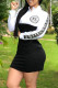 Black And White Fashion Sexy Print Patchwork O Neck One Step Skirt Dresses