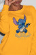 Yellow Casual Cute Character Patchwork O Neck Tops