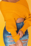 Yellow Sexy Casual Solid Backless Off the Shoulder Tops