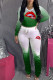 Green Casual Gradual Change Print Patchwork Fold O Neck Long Sleeve Two Pieces