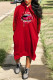 Red Casual Street Print Patchwork Hooded Collar Long Sleeve Dresses