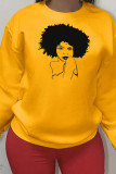 Yellow Casual Street Print Patchwork O Neck Tops