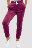 Purple Fashion Casual Solid Basic Regular High Waist Conventional Solid Color Bottoms